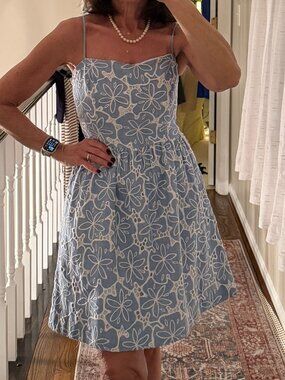 Lilly Pulitzer Blue Floral Eyelet Sundress Pockets Bow Back Size 6